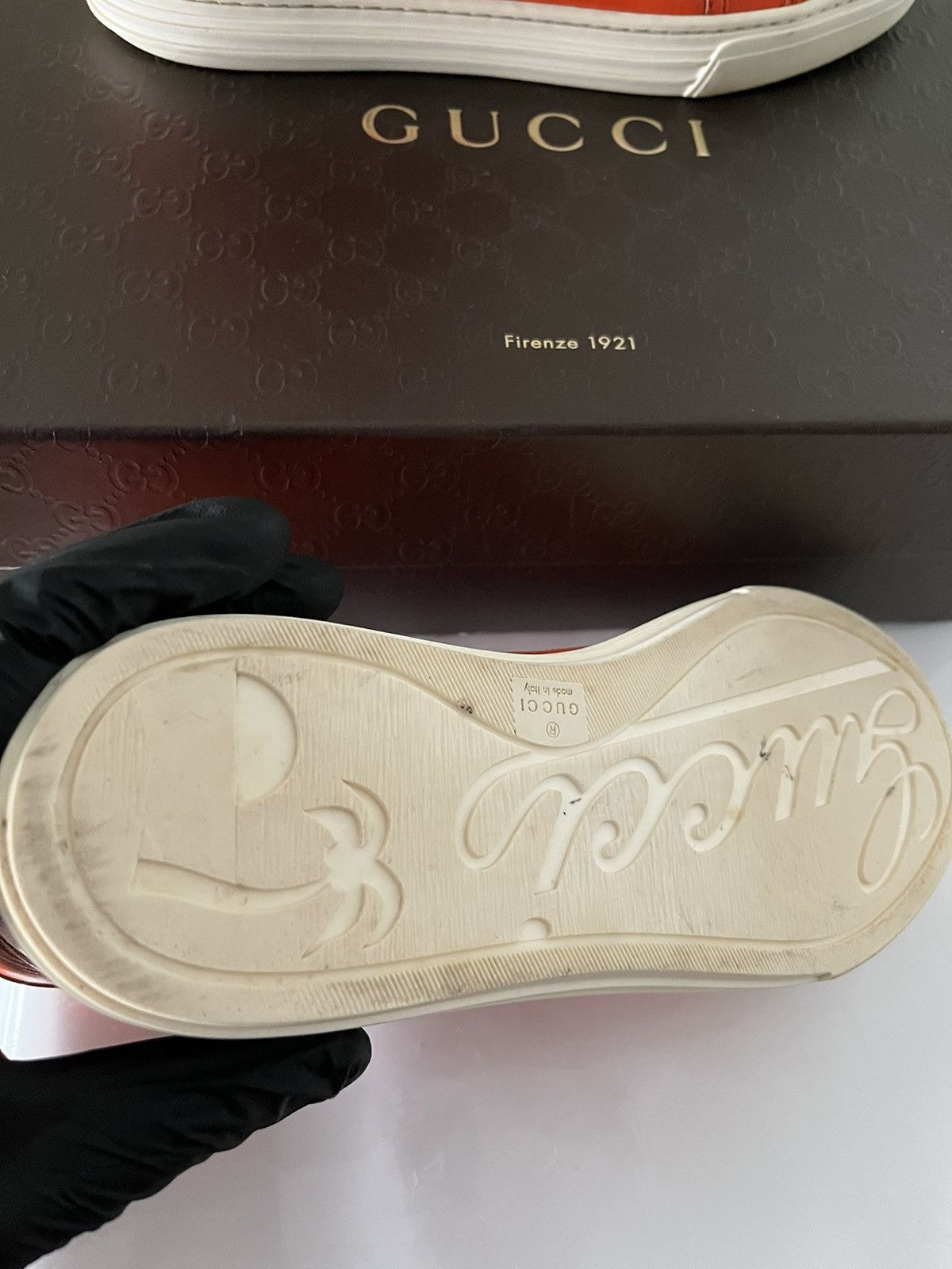 Gucci GUCCI WOMEN ORANGE SNEAKERS LEATHER HIGH TOP TRAINERS SHOES Size US 6.5 / IT 36.5 - 6 Thumbnail
