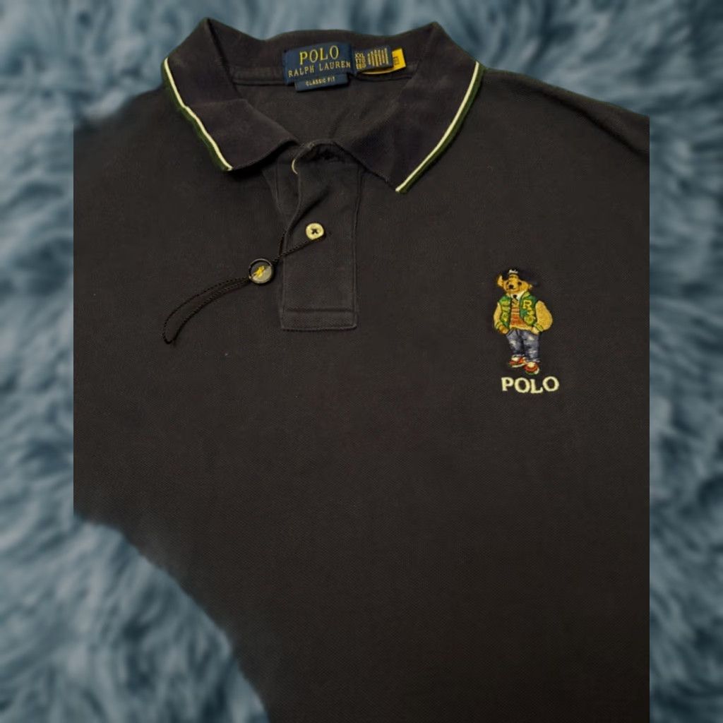 Polo Ralph Lauren Polo Bear Varsity Polo Shirt Mens 2XL Classic Fit Blue Bear Preppy Hip Hop Vintage Theme