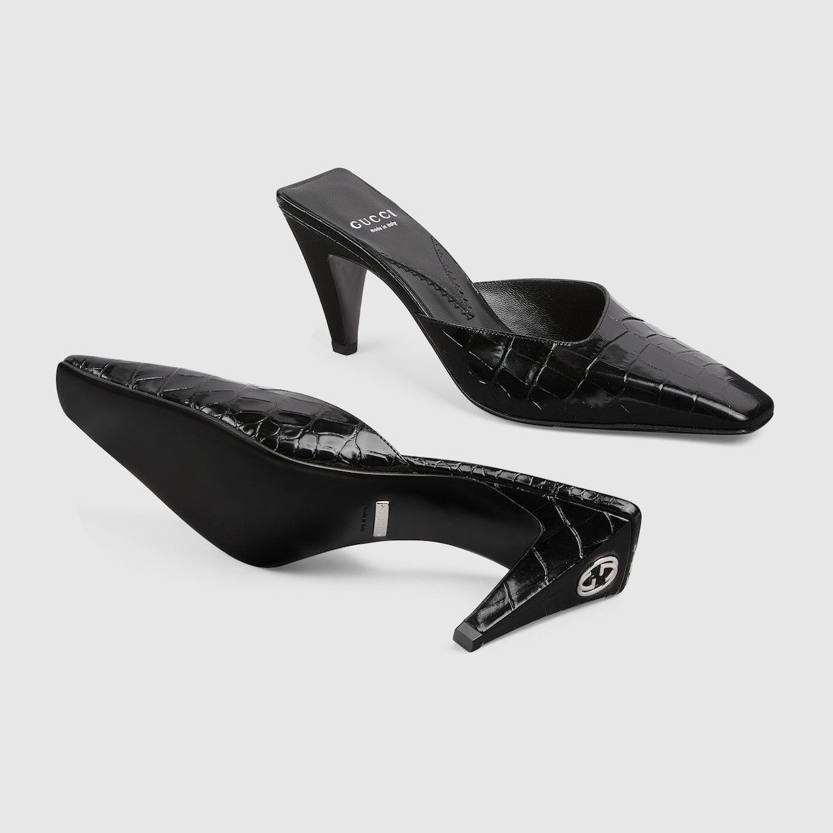 Gucci o1s1wg110225 Women's Crocodile Printed Mule Sandals in Black Size US 8 / IT 38 - 6 Thumbnail