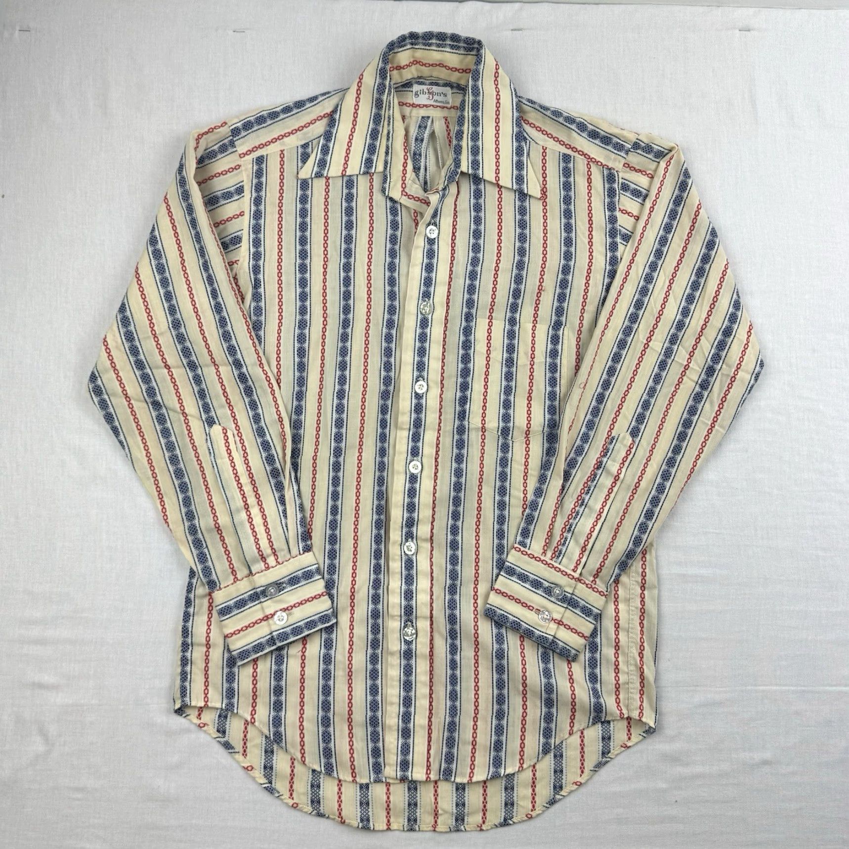 Vintage VINTAGE Gibson Button-Up Shirt Adult Large Ivory Striped 1960s 70s Mens Size US L / EU 52-54 / 3 - 2 Thumbnail