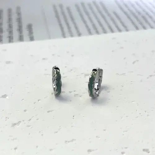 Other 925 Silver Plated Green Ripple Hoop Earrings for Men Women Size ONE SIZE - 6 Thumbnail