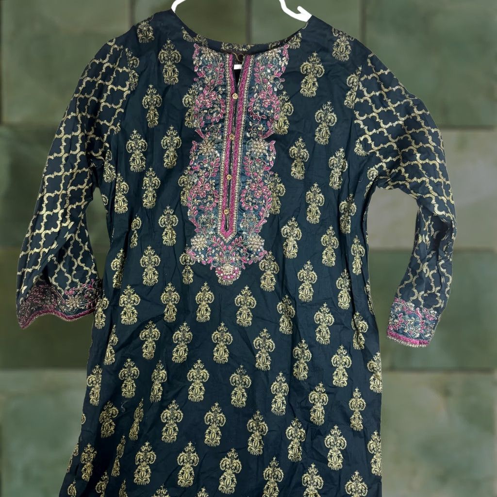 Palace Roop Sari Palace Kaftan Dress Womens 48 Green Embroidered Paisley Tunic Kurti Dressy Party/Cocktail Wedding Long Sleeve Round Neck Vintage: No, N/A Size XL / US 12-14 / IT 48-50 - 1 Thumbnail
