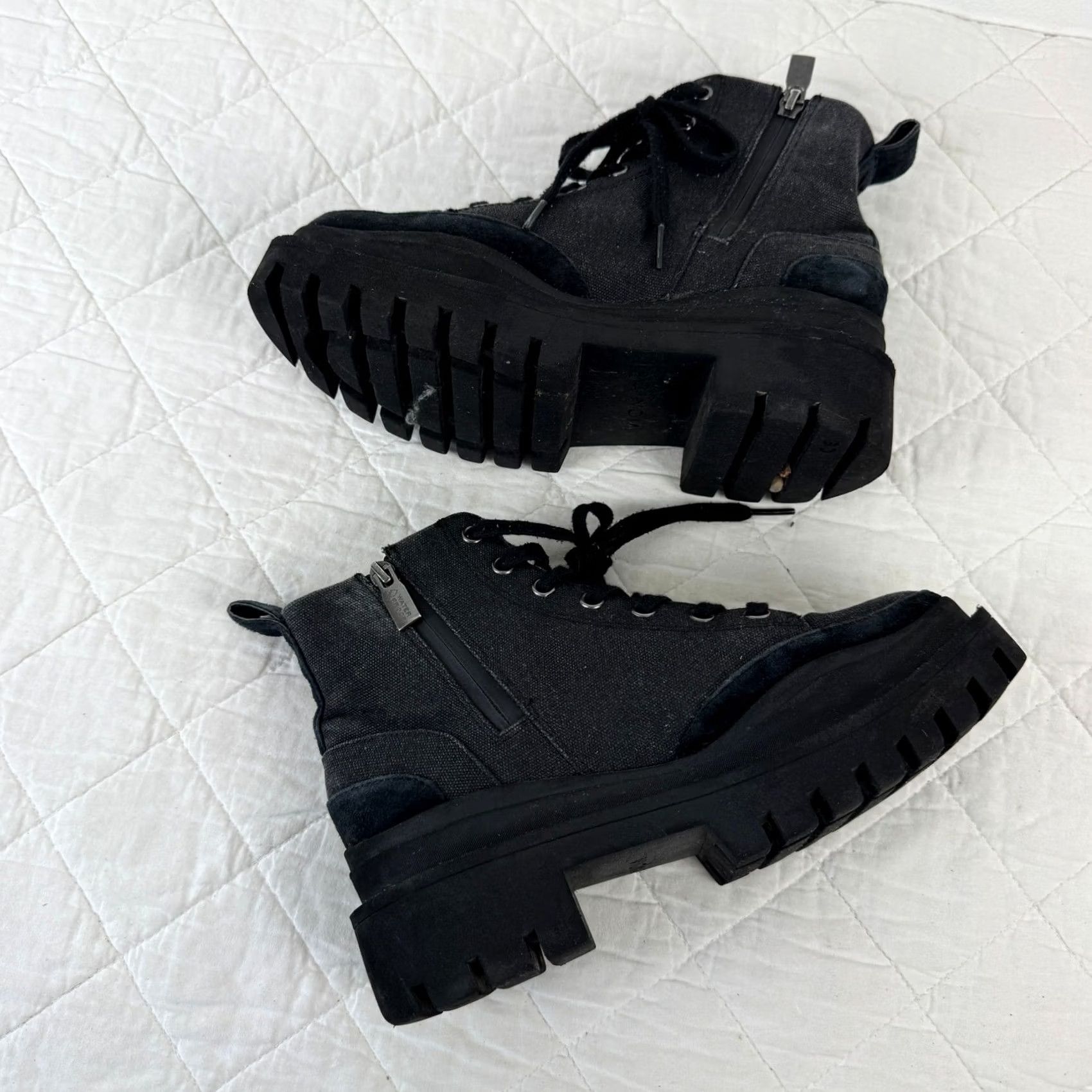 Vionic Vionic Mellie Women Black Waterproof Canvas Suede Lug Sole Lace Up Boots Sz 6.5 Size US 7 / IT 37 - 6 Thumbnail