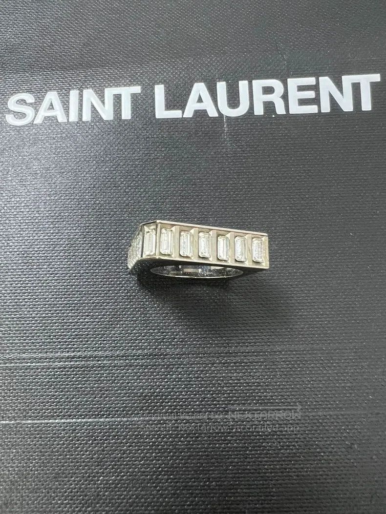 Saint Laurent Paris Saint Laurent Paris Silver Geometric Diamond Encrusted Rin Size ONE SIZE - 4 Thumbnail