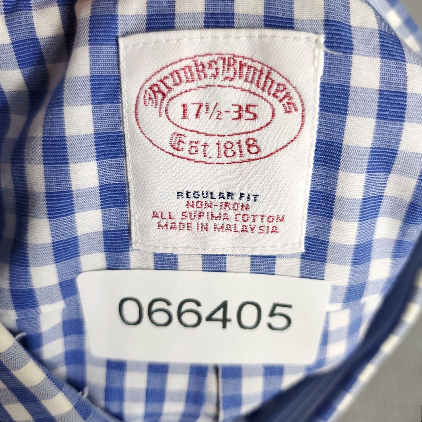 Brooks Brothers Brooks Brothers Shirt Mens 17.5 Blue Plaid Dress Button Up Long Sleeve Size 48R - 8 Thumbnail