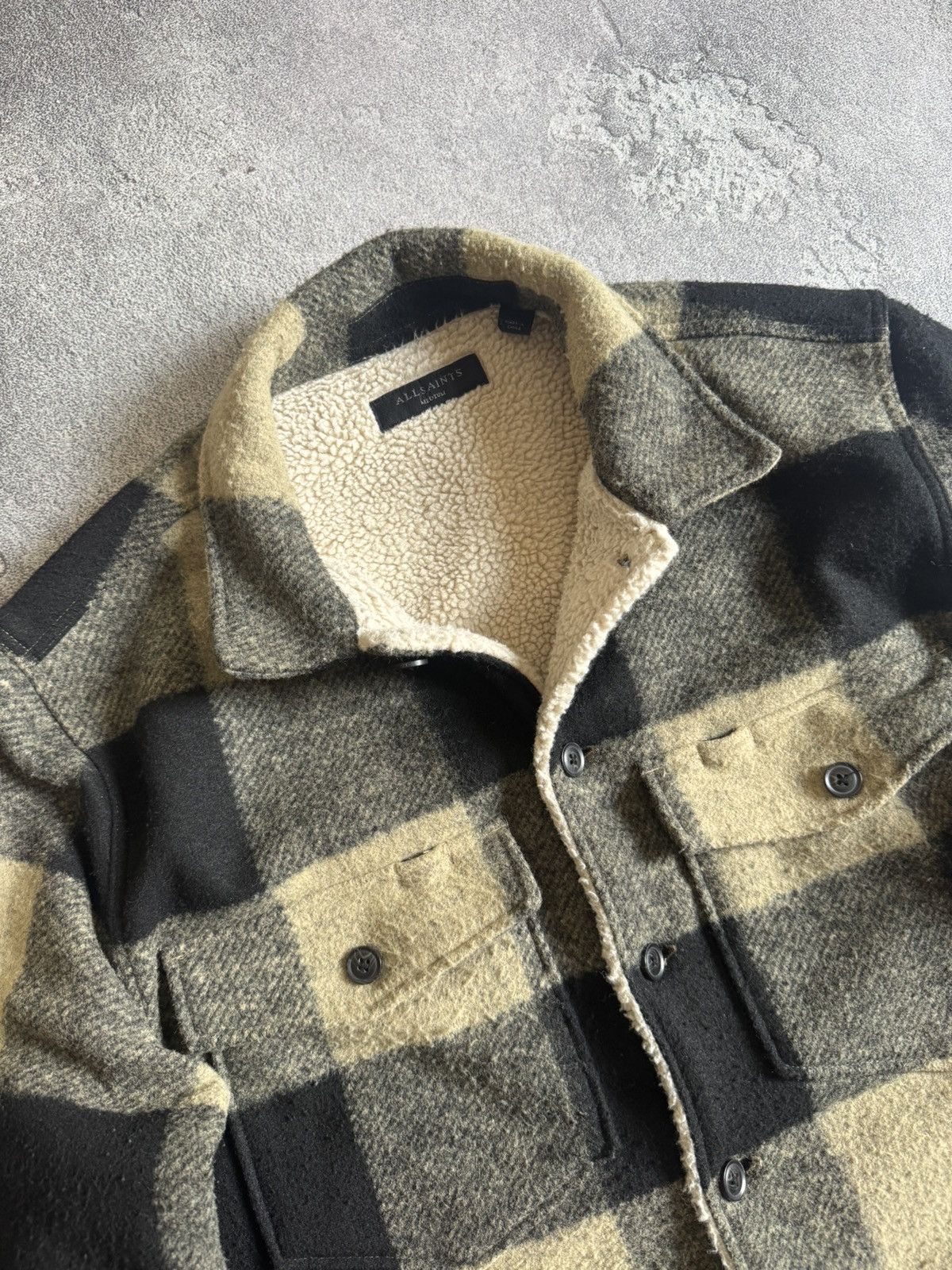 Allsaints Drexel Sherpa lined flannel plaid Chekered jacket