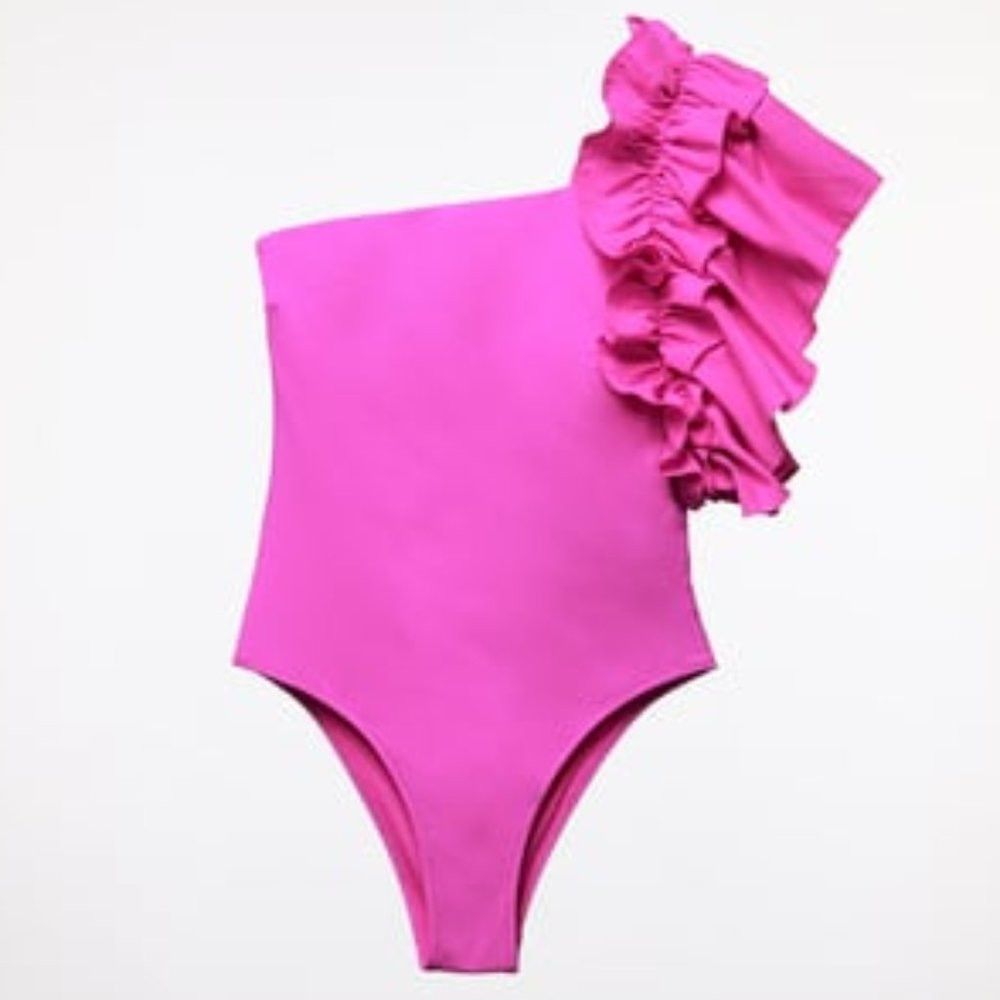 Zara 🦋 BLOGGERS FAVORITE 🦋 ZARA FUCHSIA RUFFLE SWIMSUIT SIZE M Size M / US 6-8 / IT 42-44 - 3 Thumbnail