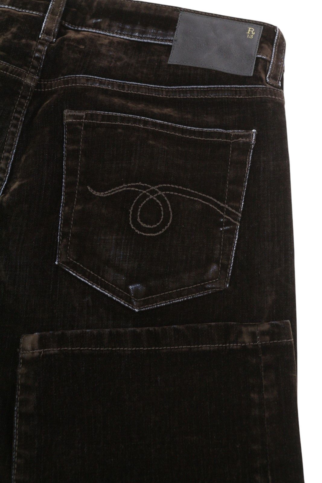 R13 BOY STRAIGHT 26 Flocked Brown Velvet Cropped Dark 86260 Size 26" / US 2 / IT 38 - 5 Thumbnail