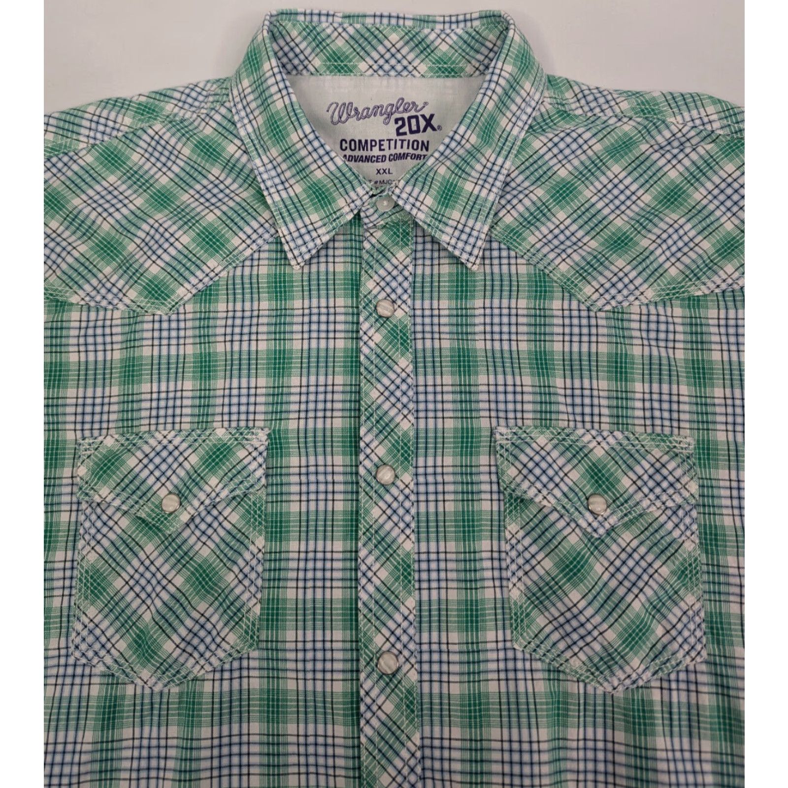 Wrangler Wrangler 20X Competition Advance Comfort Green Plaid Short Sleeve 2XL Pearl Snap Button-Up Shirt Mens Size US 39 - 2 Thumbnail
