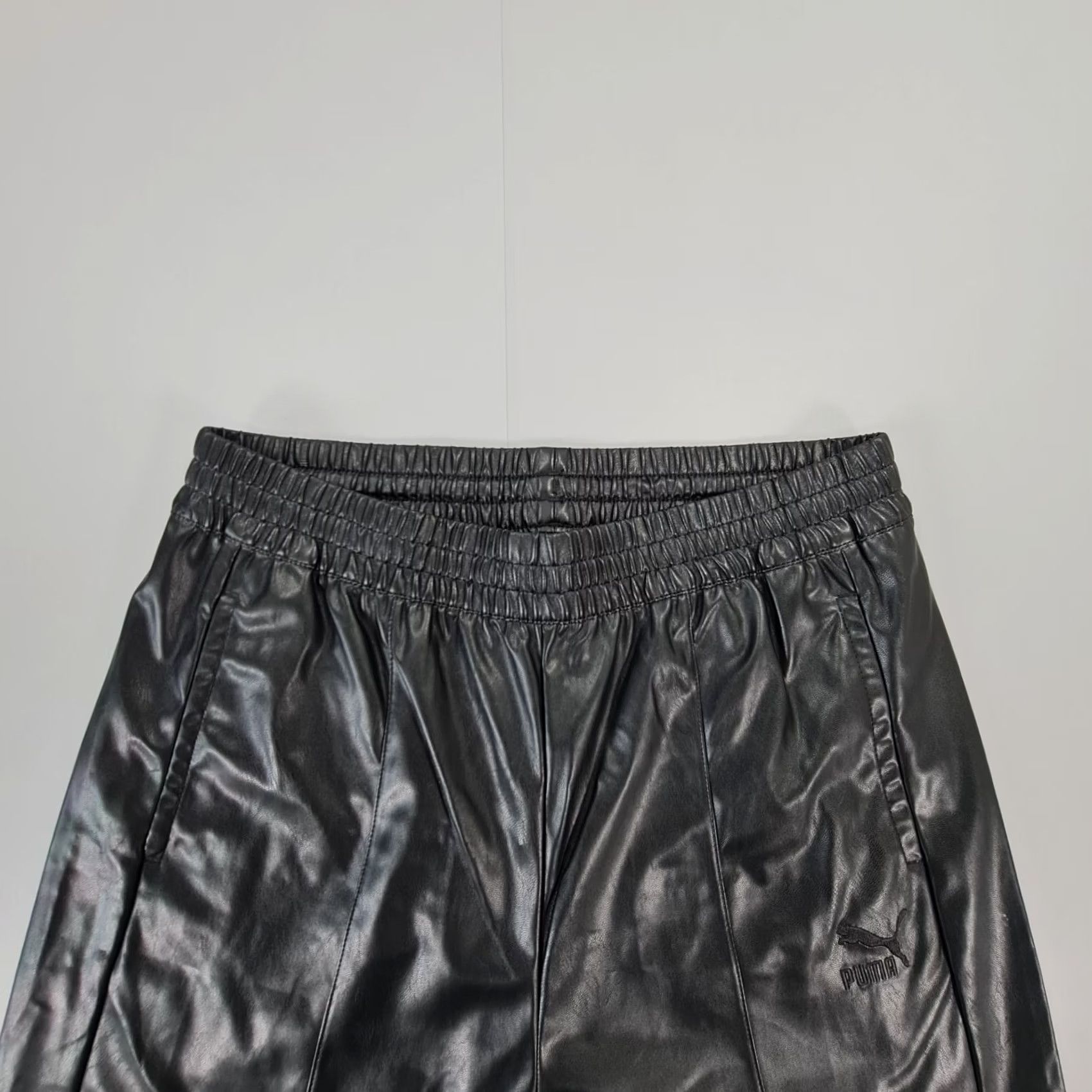 Puma PUMA Womens Trousers Black Large Faux Leather Straight Leg Elastic Waist Pockets 535692 Size 36" / US 14 / IT 50 - 3 Thumbnail
