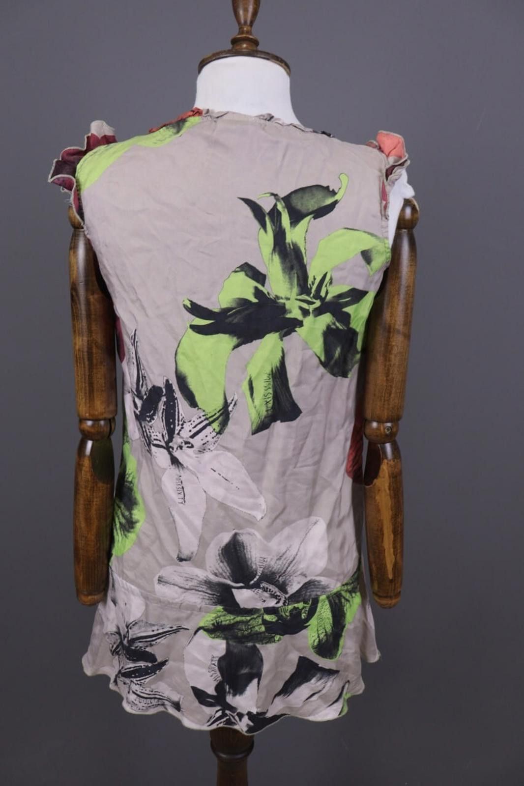 Designer Miss Sixty Gray Floral Sleeveless Summer Tunic Dress S Size S / US 4 / IT 40 - 7 Thumbnail
