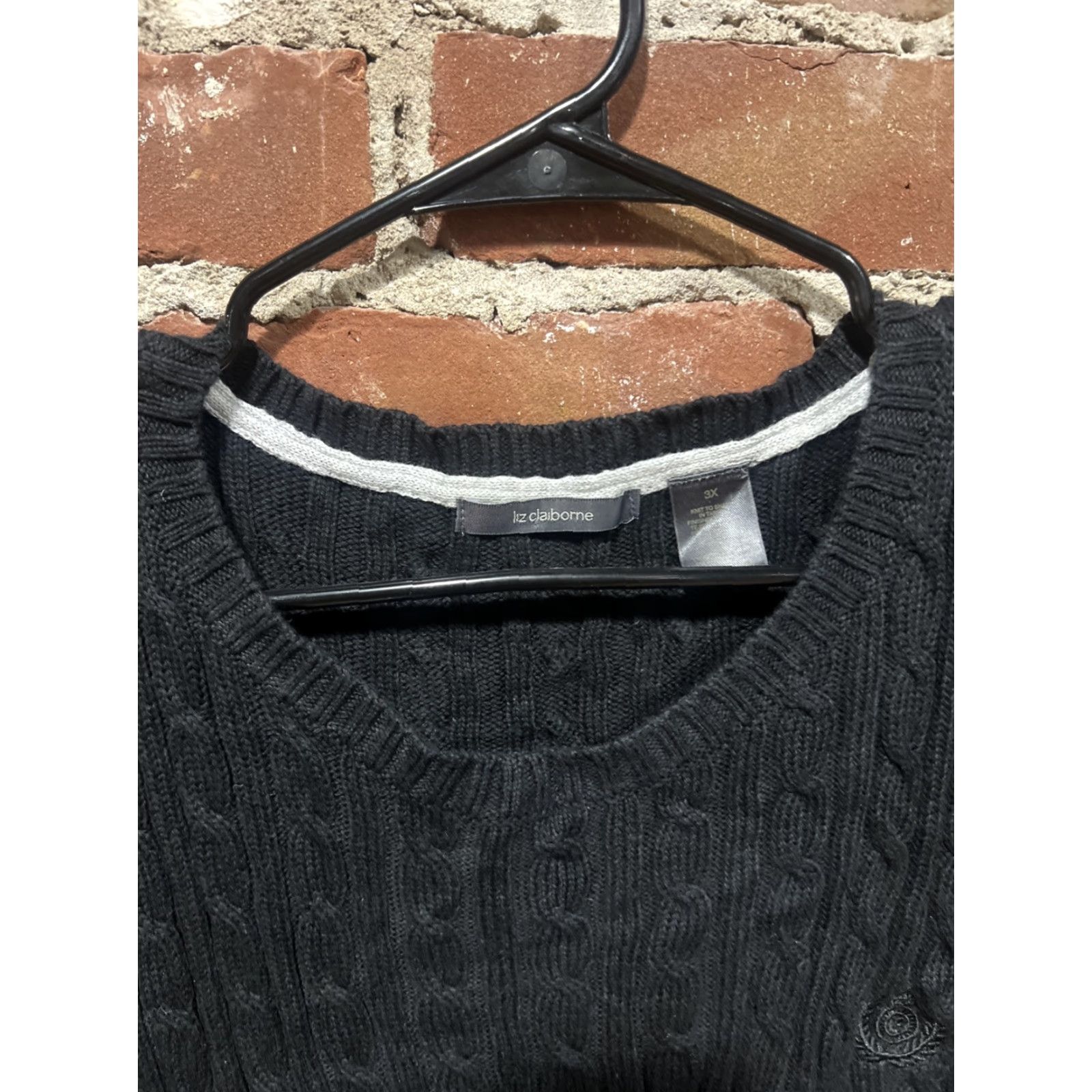 Liz Claiborne VINTAGE Liz Claiborne Sweater Women 3XL Cable-Knit 100% Cotton Black Crew Neck Long Sleeve Pullover Winter Knitted Casual Regular Size XXL / US 16-18 / IT 52-54 - 3 Thumbnail