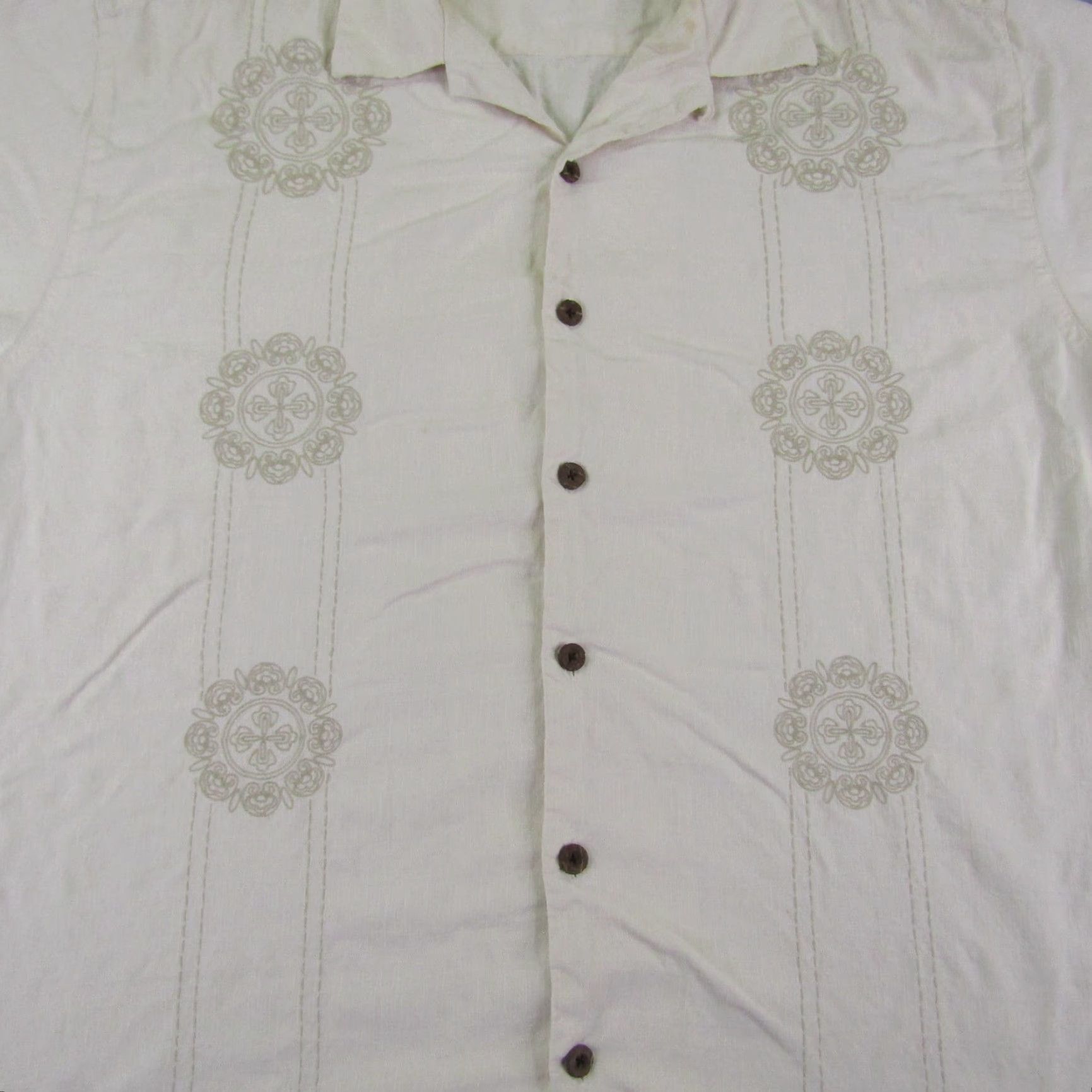 Tommy Bahama VINTAGE Tommy Bahama Shirt Mens XL Beige Silk Button Up Loop Collar Camp Geometric Shirt Size US XL / EU 56 / 4 - 3 Thumbnail