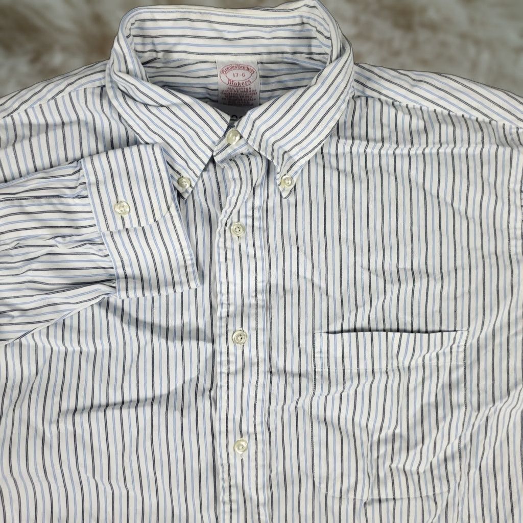 Brooks Brothers Brooks Brothers Dress Shirt Men Size 17 Blue White Striped Button Up Long Sleeve Classic Business Casual Formal Wedding Size 46R - 1 Thumbnail