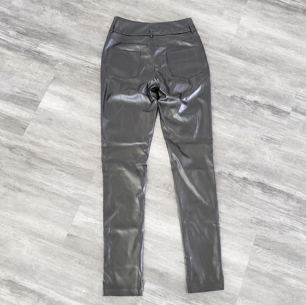 Designer Black Detailed Faux Leather Skinny Pant Size 32" / US 10 / IT 46 - 2 Thumbnail