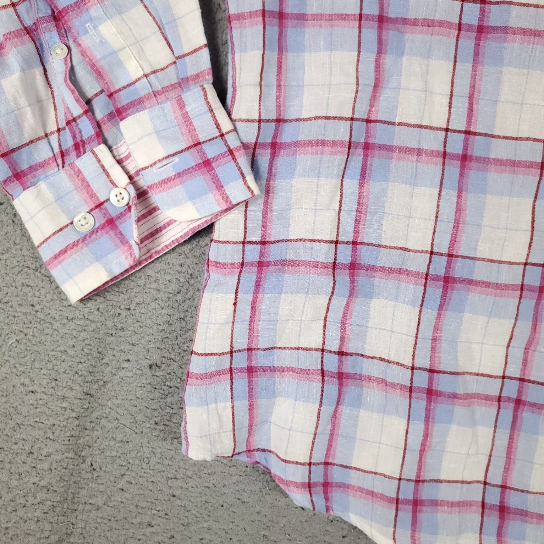 Faconnable Faconnable Shirt Mens XL Blue Plaid Linen Casual Button Up Long Sleeve Size US XL / EU 56 / 4 - 3 Thumbnail