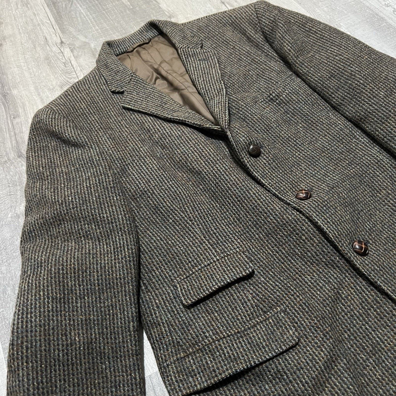 Vintage VTG Harris Tweed Dunn & Co Fleck Barleycorn Wool Blazer Coat Size 44R - 4 Thumbnail
