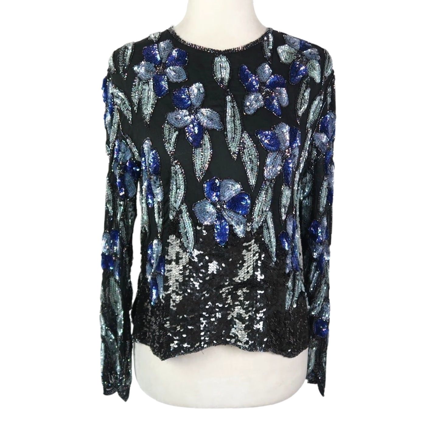 Vintage VINTAGE J.K. Laing Black Silk Floral Beaded Sequin Top S Women Blouse 90s Bohemian Size S / US 4 / IT 40 - 2 Thumbnail