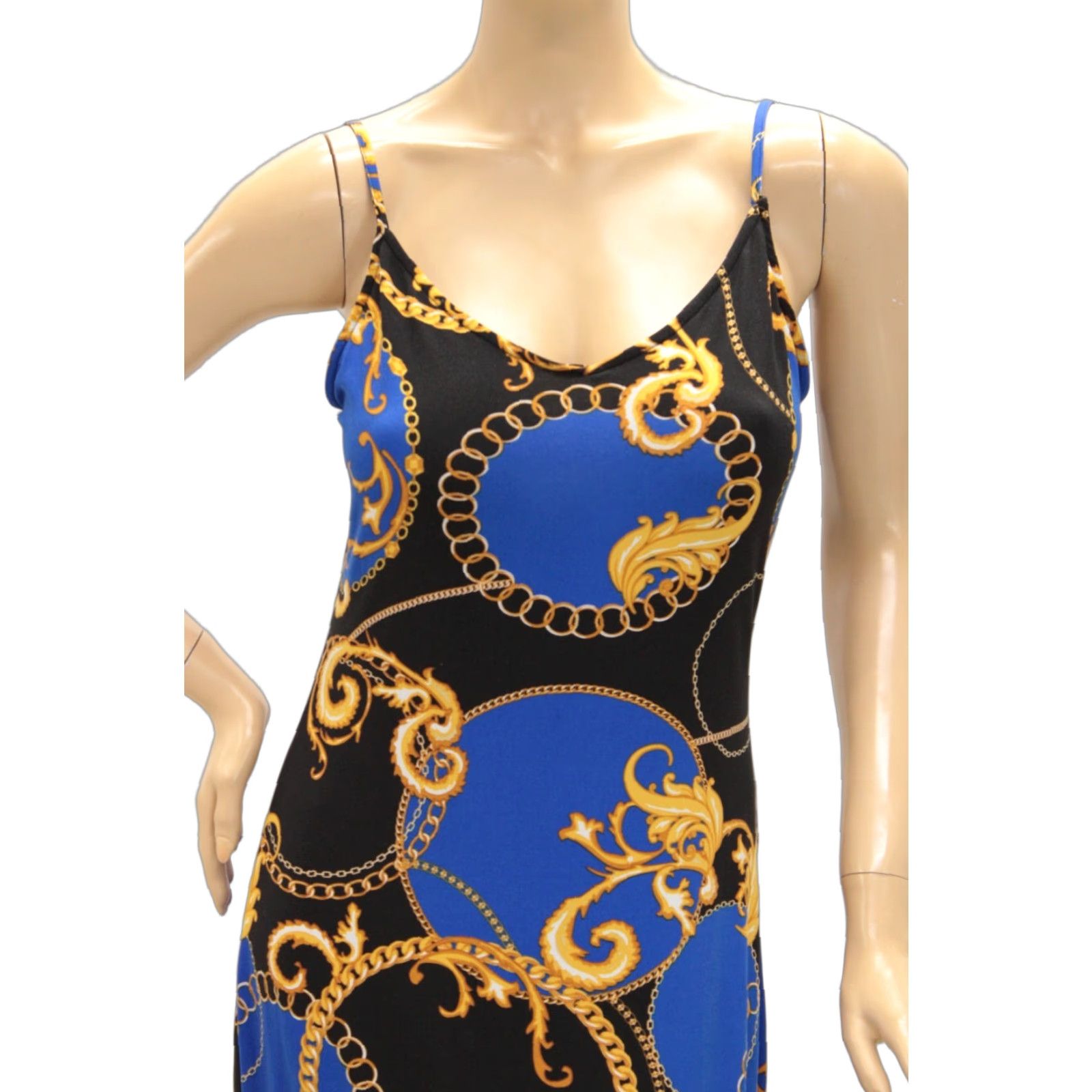 Vintage ABSOLUTELY LOVE IT Dress Womens 1X Blue Spaghetti Strap Rings Chain Roman Fitted Dress Size XL / US 12-14 / IT 48-50 - 1 Thumbnail