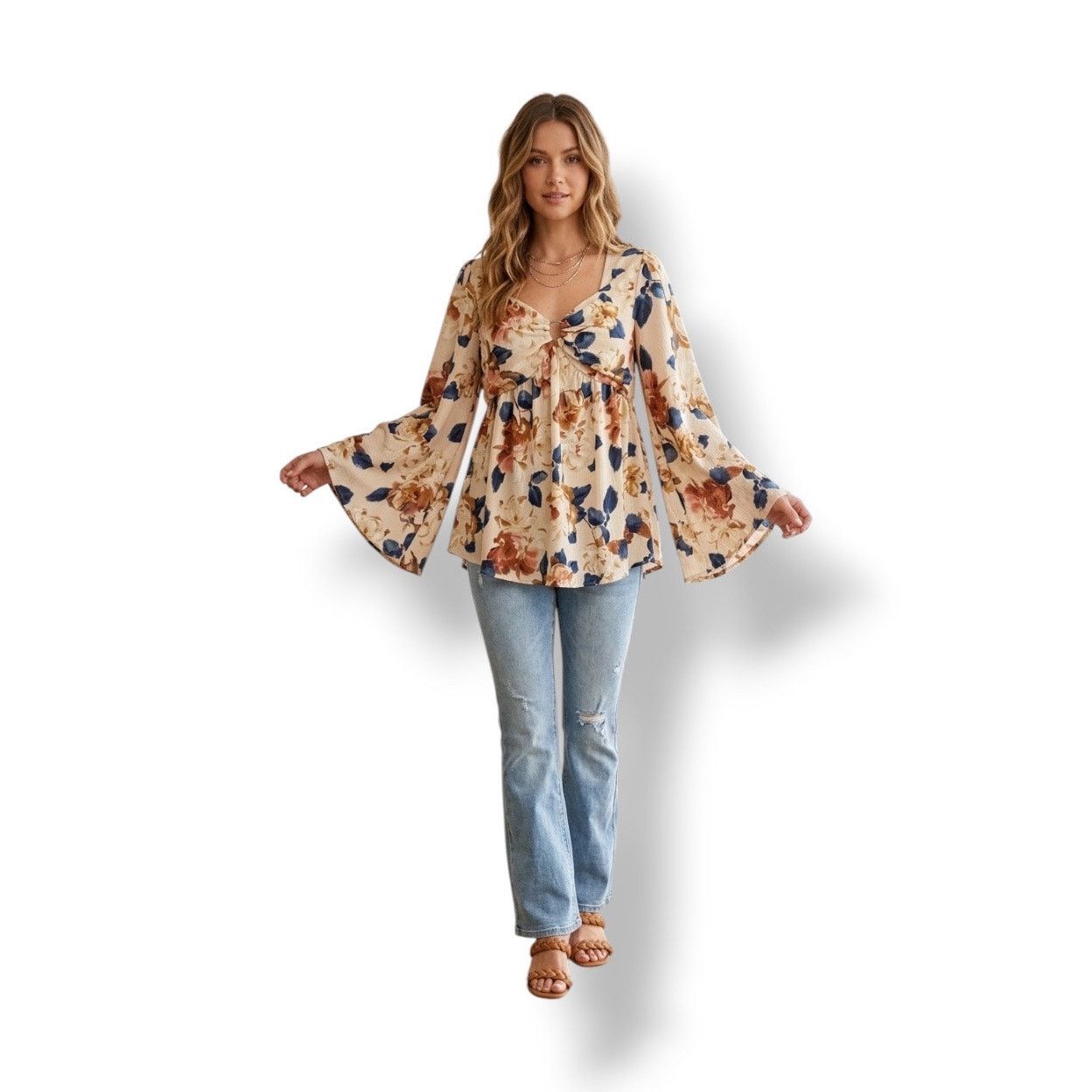 Other Entro boho cottagecore babydoll floral top with bell sleeves Size L / US 10 / IT 46 - 1 Thumbnail
