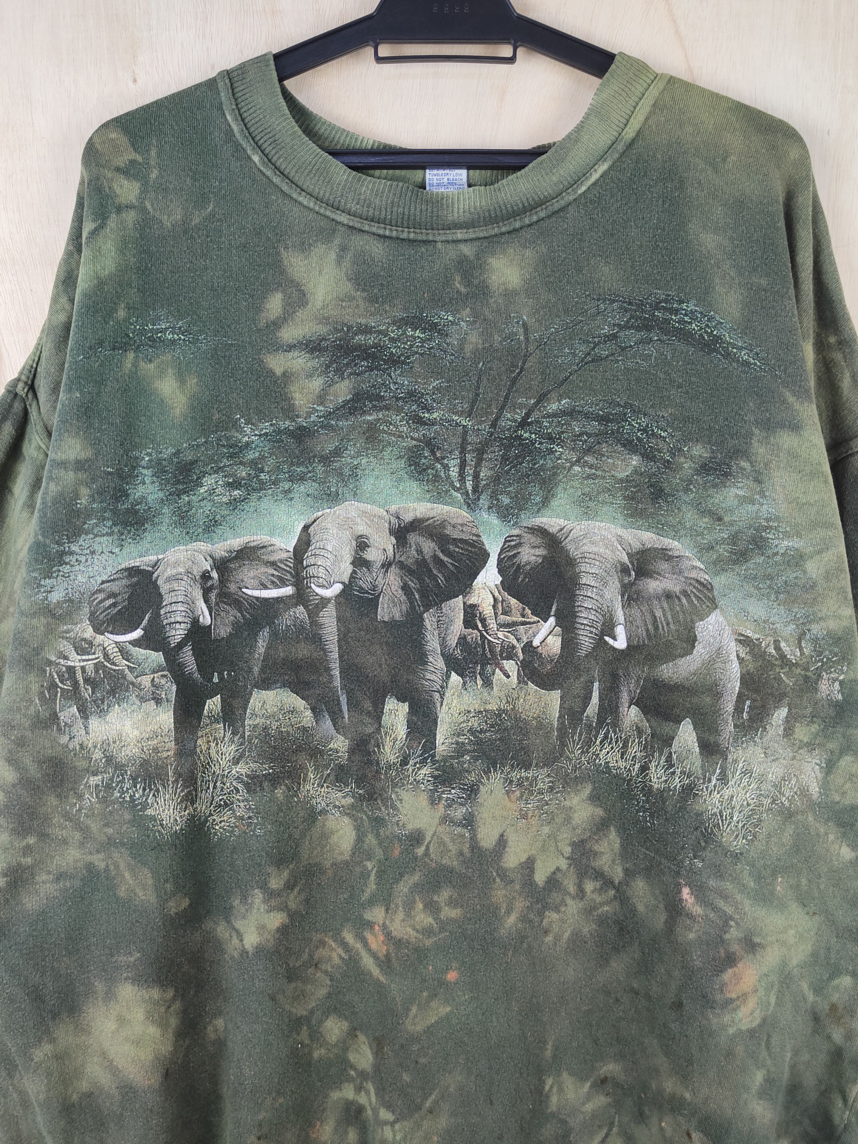 Japanese Brand Army Green Elephant acid wash vintage Sweatshirts #S2494 Size US L / EU 52-54 / 3 - 2 Thumbnail