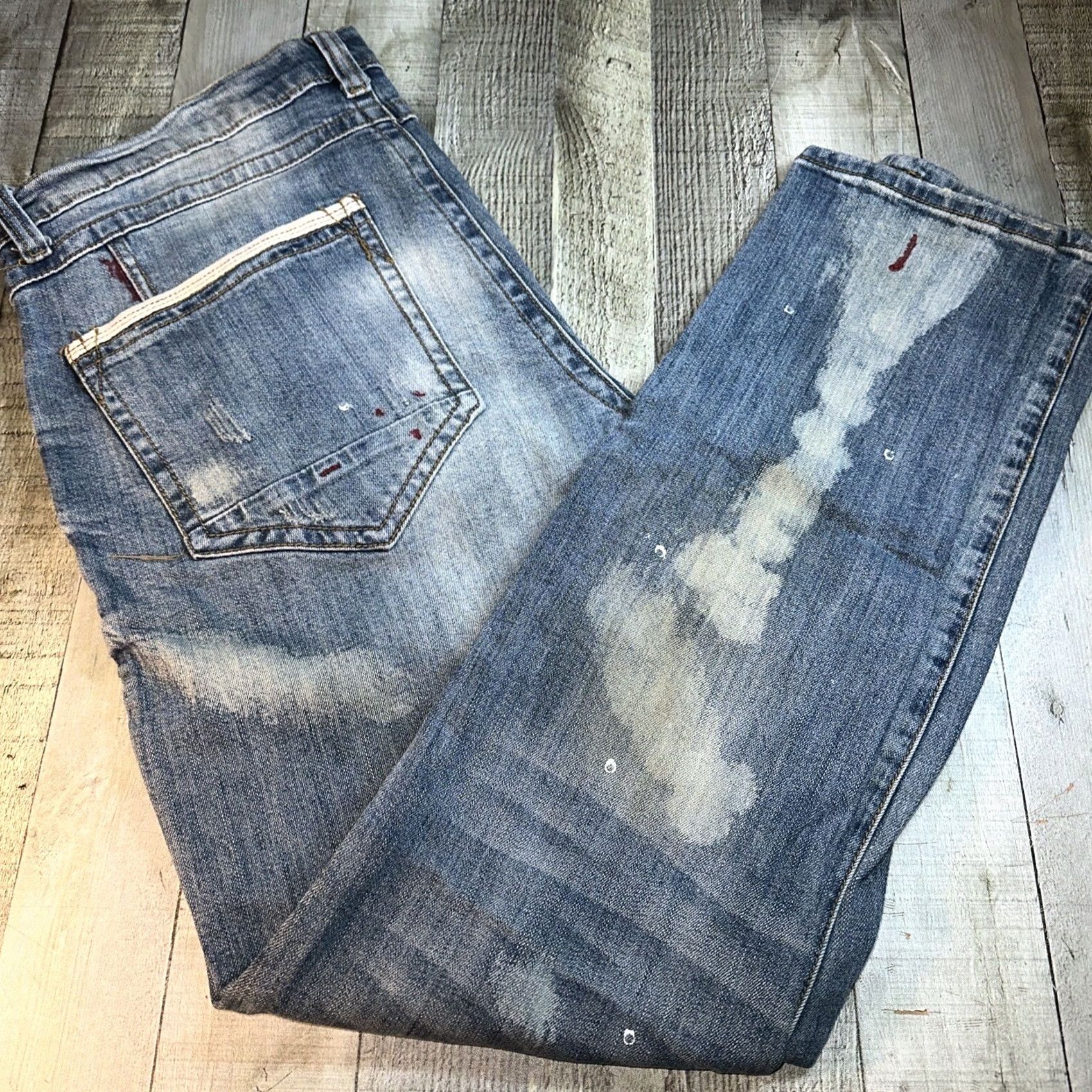 Vintage Heritage America Denim Distillery Jeans Distressed Paint Splattered 38x34 Mens Regular Blue 100% Cotton Denim Distillery Logo Zip Straight Vintage N/A Size US 38 / EU 54 - 2 Thumbnail