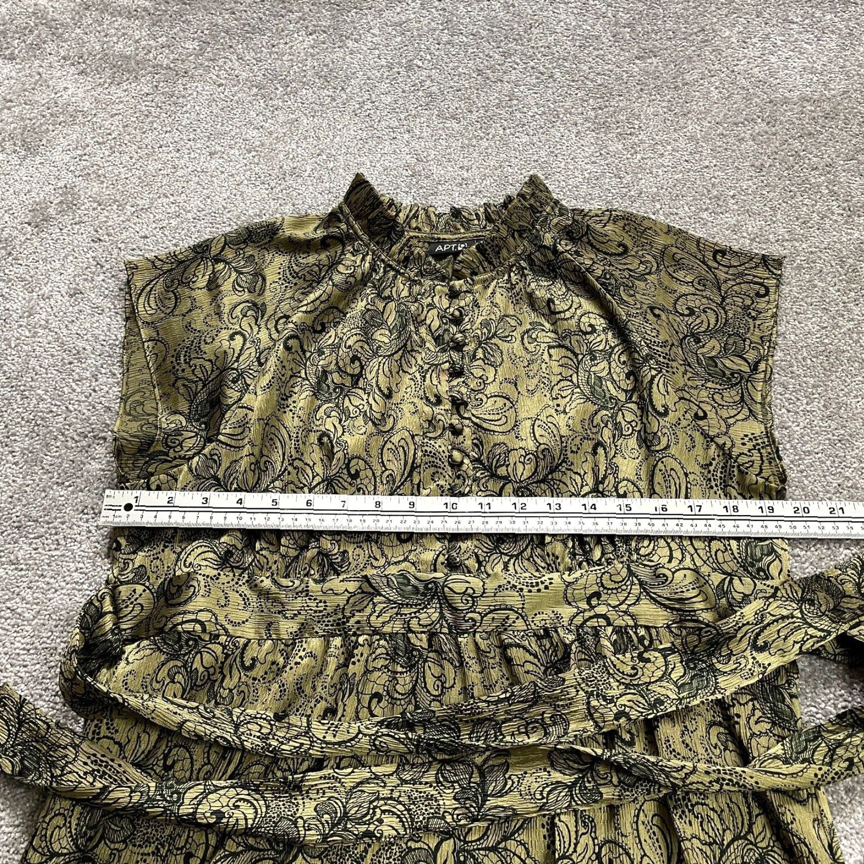 Apt. 9 VINTAGE Apt. 9 Floral Tie-Wront Belted Shirt Dress Midi Cap Sleeve Black Gold Women's Large Shirt Dress 90s Mens? Size L / US 10 / IT 46 - 4 Thumbnail