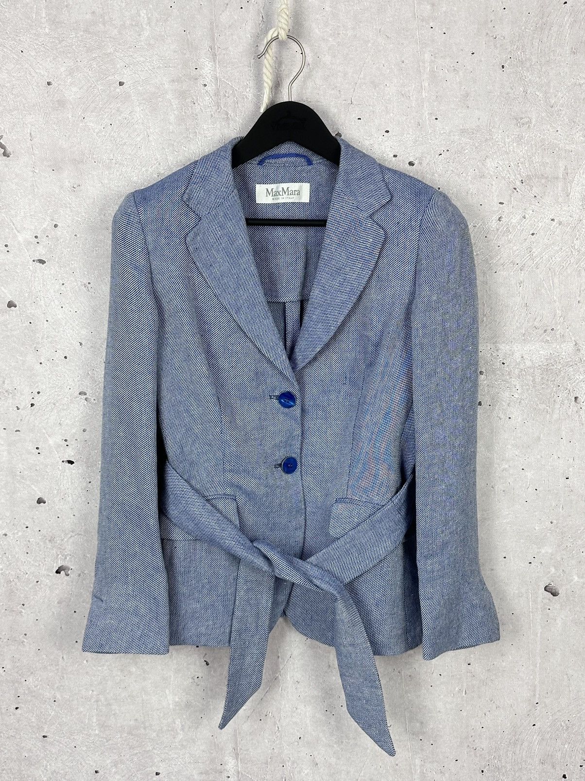 Max Mara Max Mara Linen Made in Italy Blue Blazer Jacket with Belt Size L / US 10 / IT 46 - 1 Thumbnail