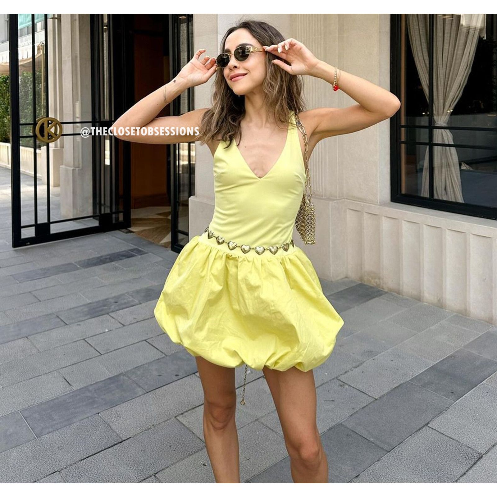 Zara ZARA women's Yellow V-Neck Mini Dress NWT Size L / US 10 / IT 46 - 13 Thumbnail