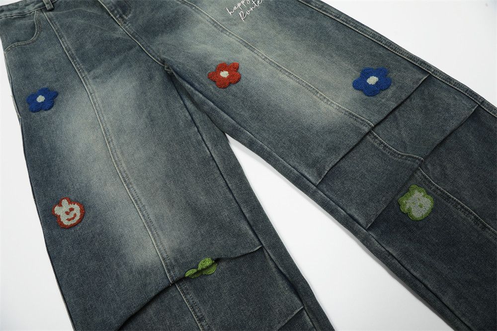 Japanese Brand × Jean American high street flower embroidered work jeans for men Size US 32 / EU 48 - 6 Thumbnail
