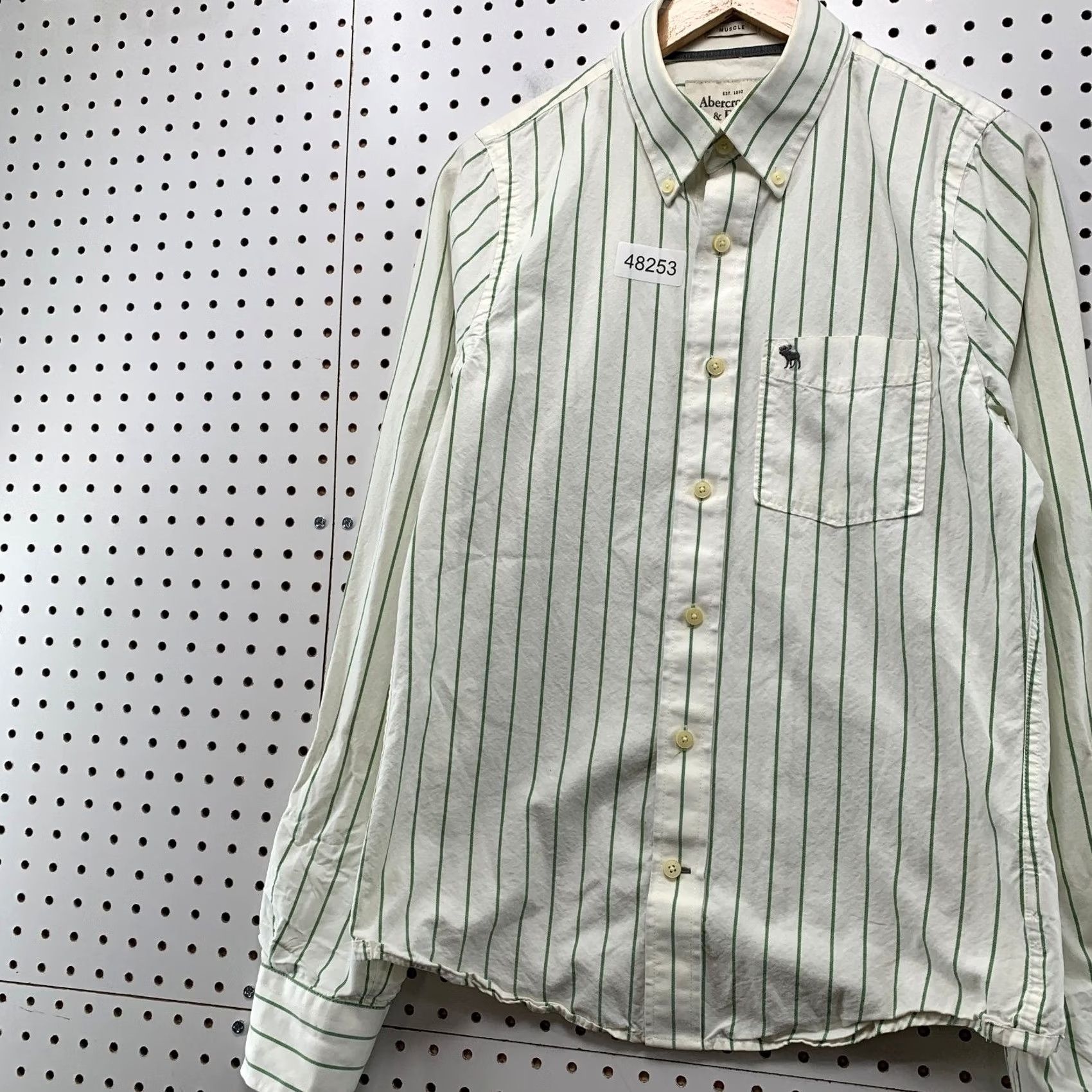 Abercrombie & Fitch Abercrombie & Fitch Button Up Shirt Mens M White Green Striped Heavyweight Shirt Button-Up Mens Size US M / EU 48-50 / 2 - 6 Thumbnail