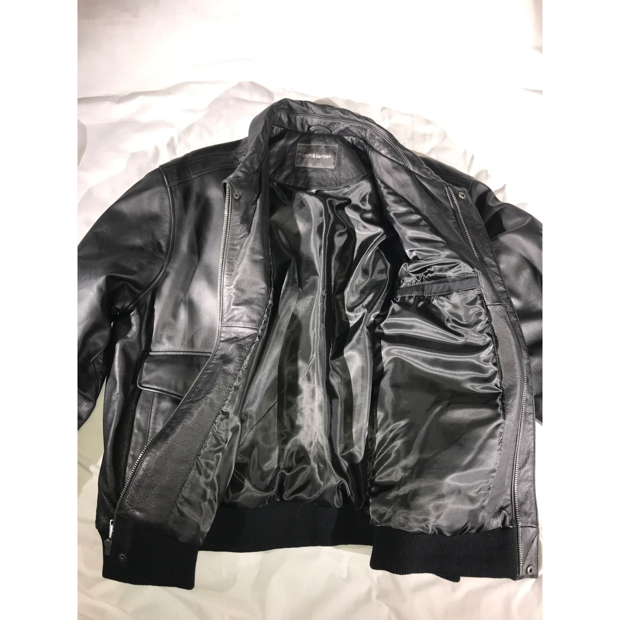 Croft & Barrow Croft & Barrow Men's Black Leather Bomber Aviator Jacket Size US XXL / EU 58 / 5 - 4 Thumbnail