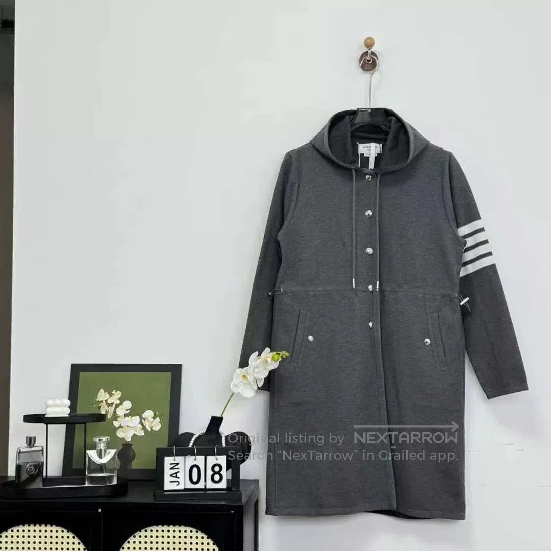 Thom Browne gray four-stripe hooded trench coat. Size US M / EU 48-50 / 2 - 1 Thumbnail