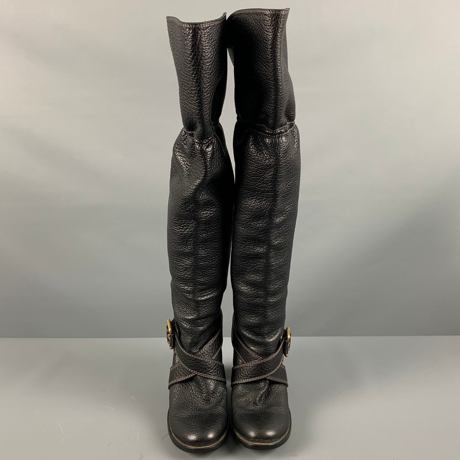 Dolce & Gabbana DOLCE & GABBANA Black Leather Pebble Grain Ankle Strap Boots Size US 10 / IT 40 - 4 Thumbnail