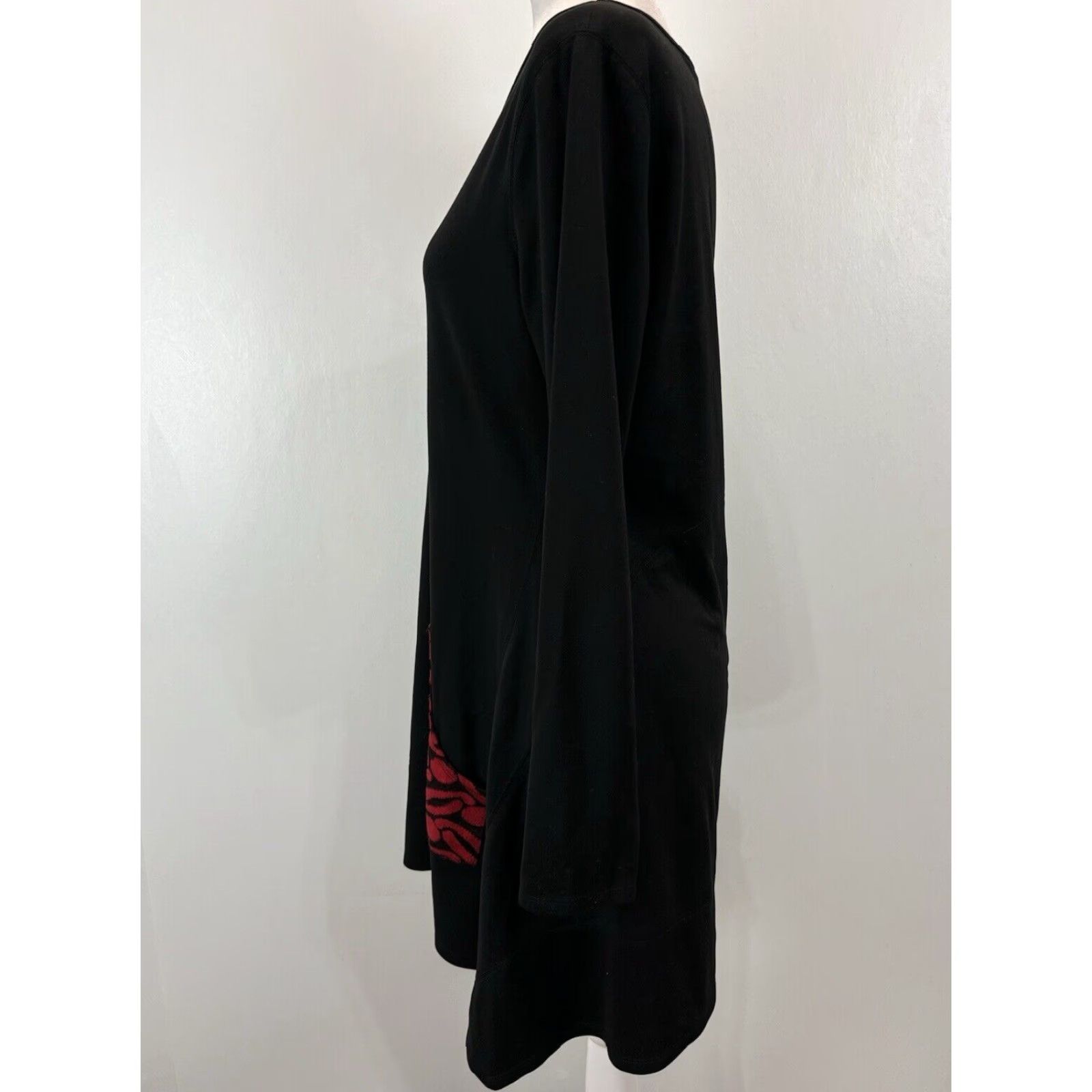 Vintage Ali Miles Shirt Women's Medium Black Red Long Sleeve Round Neck Pullover Casual Tunic Womens Size M / US 6-8 / IT 42-44 - 2 Thumbnail
