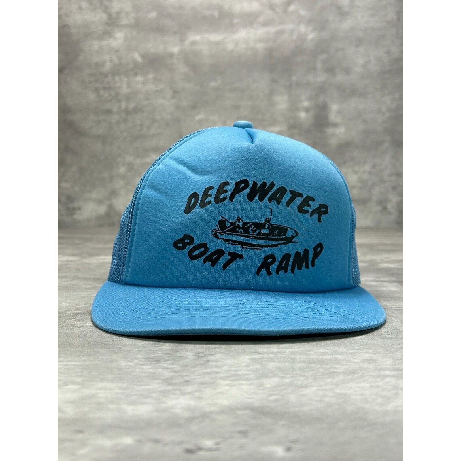 Vintage Vintage Deepwater Boat Ramp Trucker Snapback Hat OSFA Blue Size ONE SIZE - 2 Thumbnail