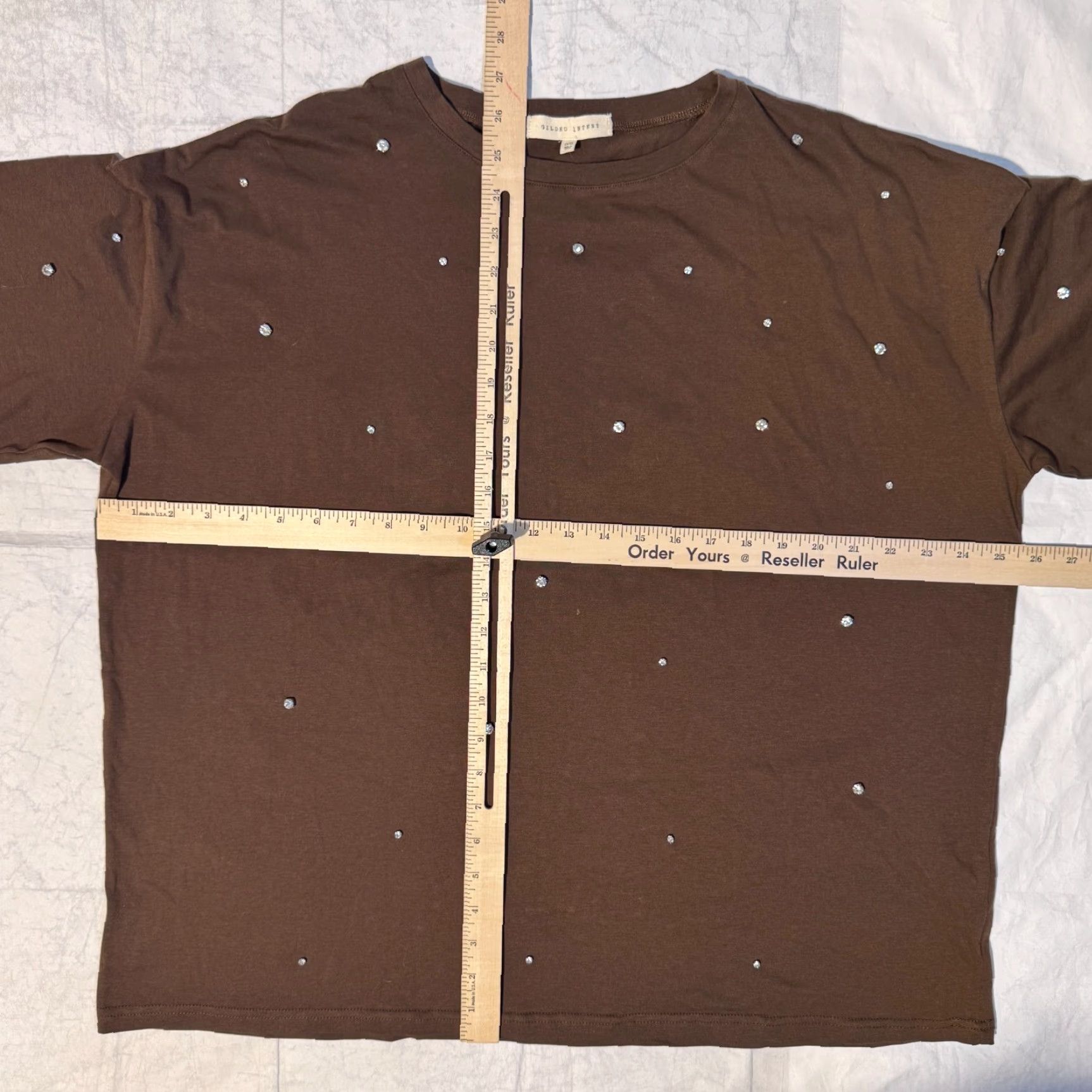 Vintage Gilded Intent T-Shirt Short Sleeve Crew Neck One Size Brown Logo Rhinestone Bling Casual Womens Vintage: No Size ONE SIZE - 6 Thumbnail