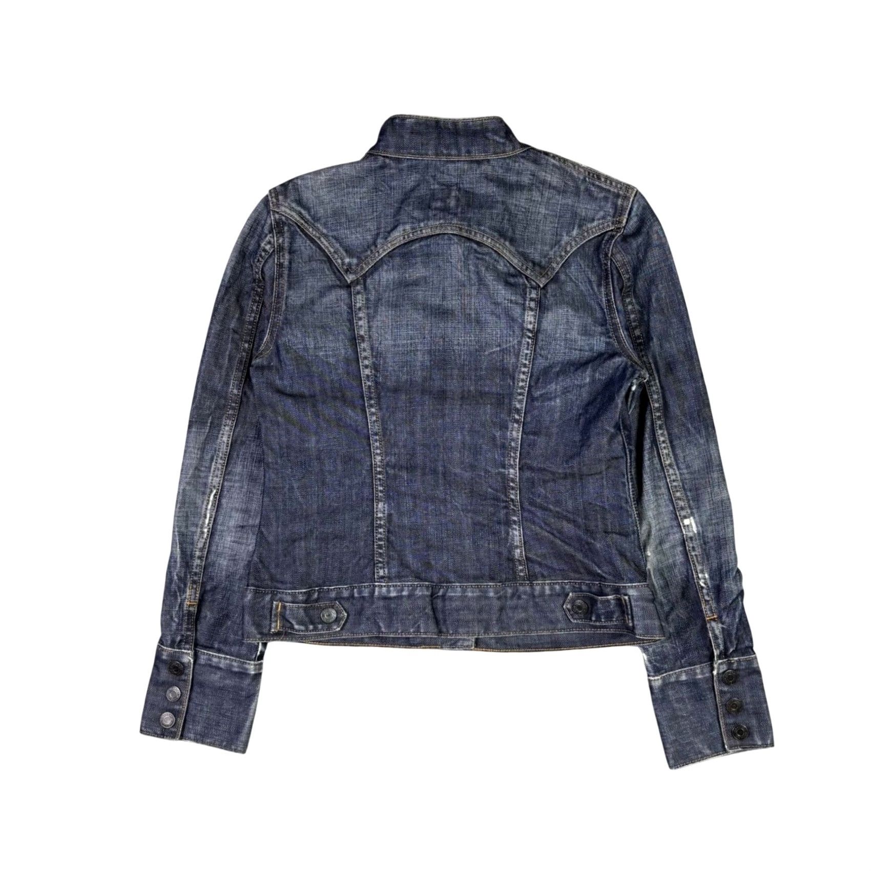 Gap Gap Denim Jacket Womens XS Dark Wash Distressed Trucker Jean Jacket Blue Y2K Denim Jacket Womens XS Blue Distressed Jeans Jacket Short Jacket Button Size 26" / US 2 / IT 38 - 2 Thumbnail