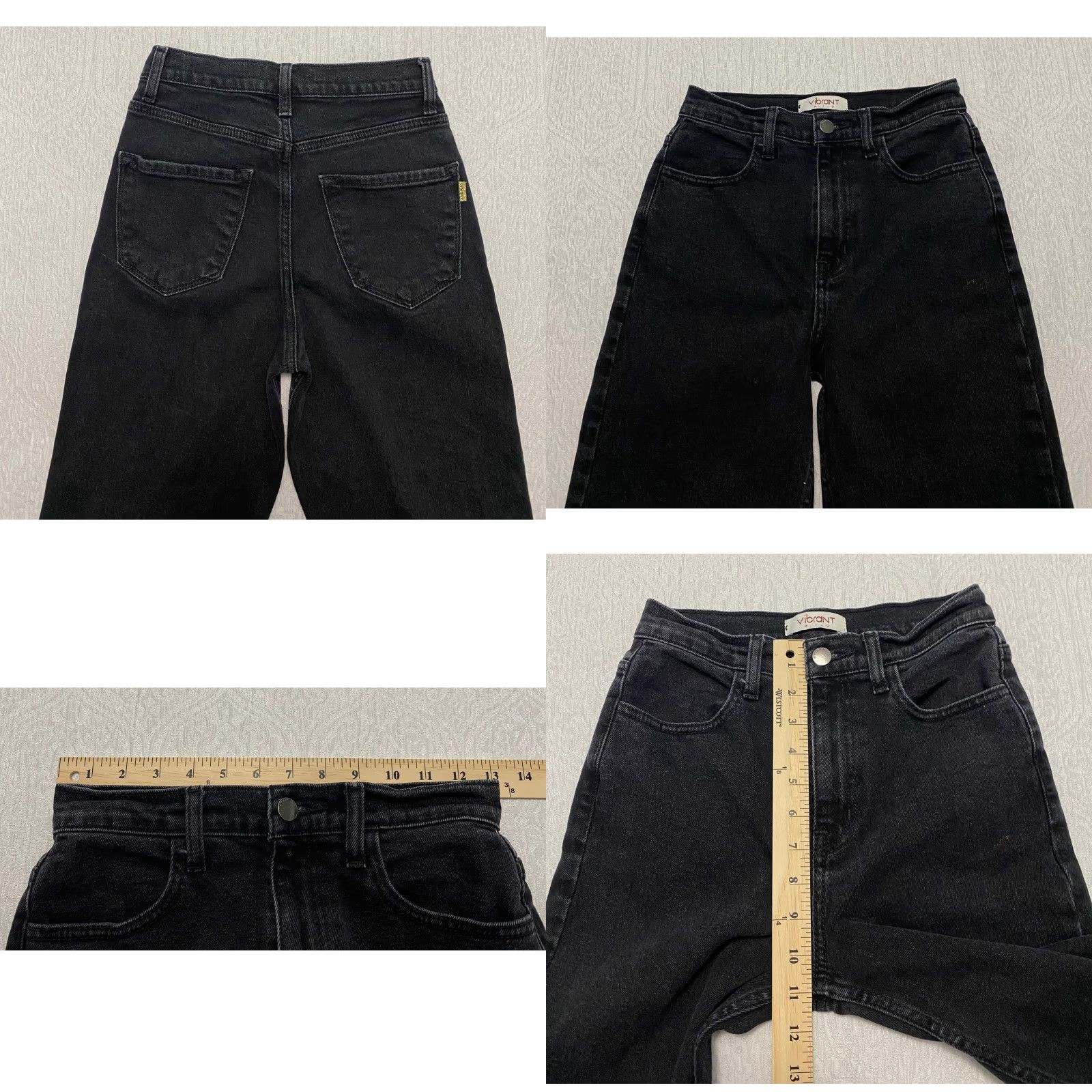 Vintage Vibrant Miu Black Wash Denim Jeans Womens High Rise Straight Leg Size 3 W25 Slim 5-Pocket Design Logo Glitter Denim Cotton Spandex Size 26" / US 2 / IT 38 - 8 Thumbnail