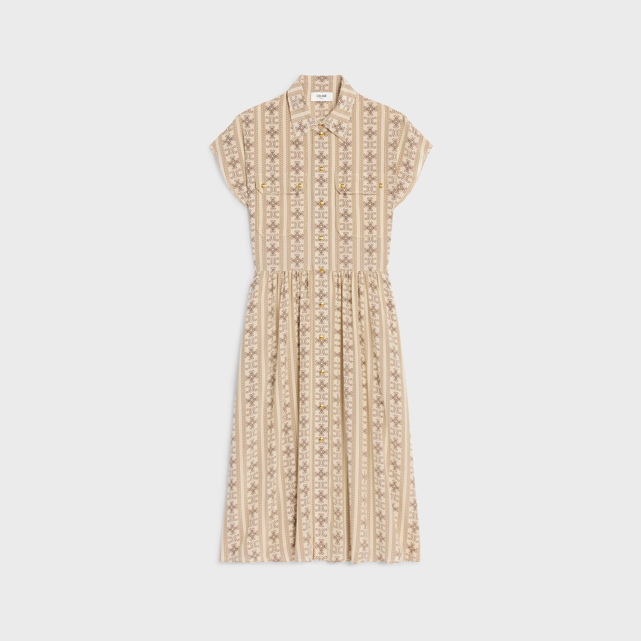 Celine WORKWEAR DRESS IN CRÊPE DE CHINE IVOIRE/TOFFEE/MARRON GLACÉ Size L / US 10 / IT 46 - 1 Thumbnail