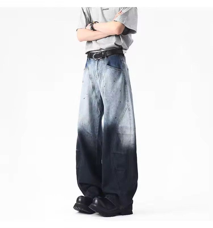 Gradient washed baggy denim