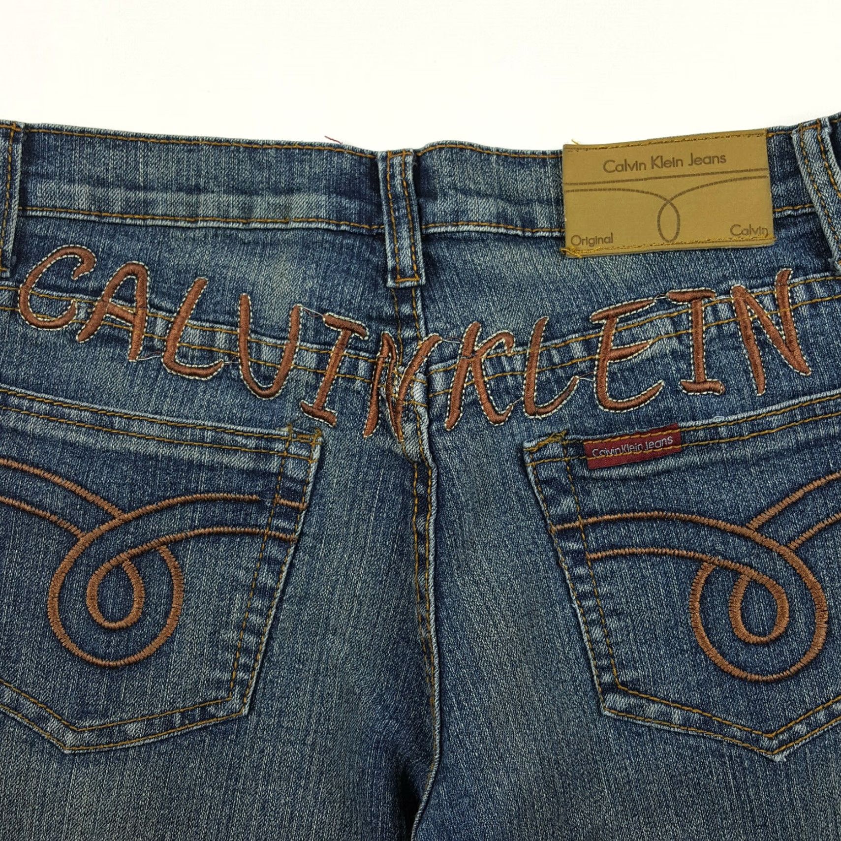 Calvin Klein VINTAGE Calvin Klein Women's Denim Jeans Spell Out Embroidered Straight Leg Dark Wash Size 32 30in Inseam 90s Retro Short text not needed Size 24" / US 00 / IT 34 - 3 Thumbnail