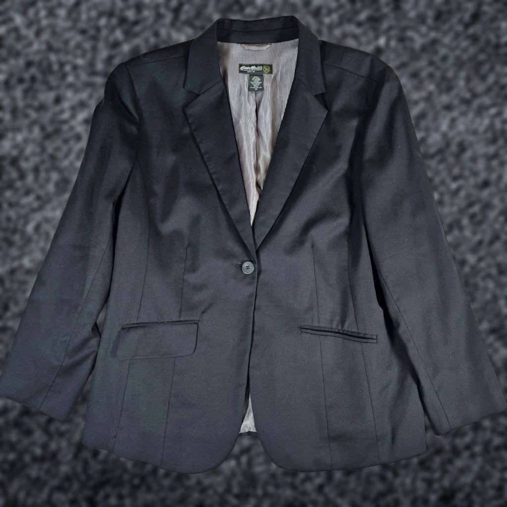 Eddie Bauer Classic Travel Wool Blend Single Button Blazer Charcoal Gray Womens Sz 20