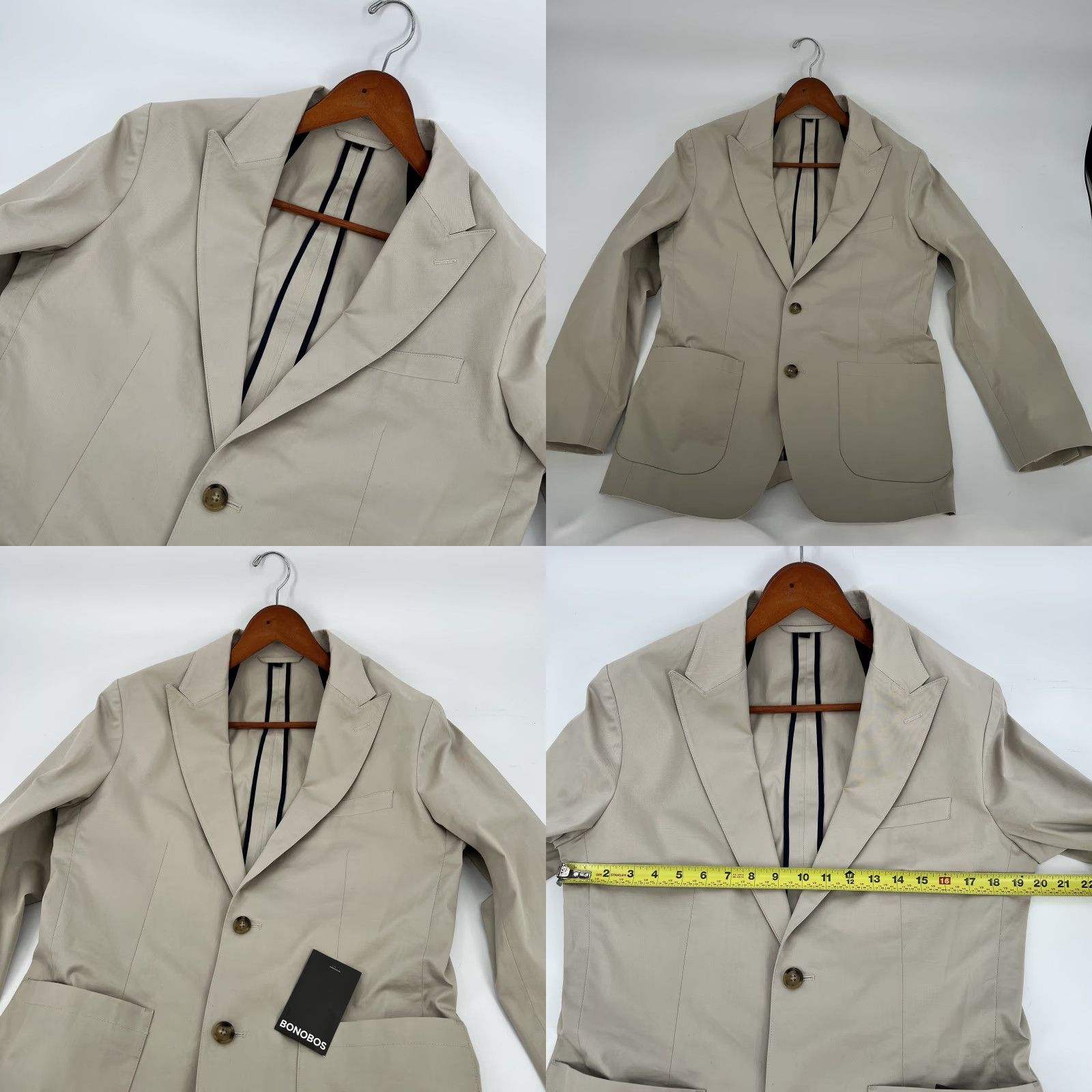 Bonobos VINTAGE BONOBOS Tessuti Sondrio Italian Stretch Cotton Blazer Jacket 38R Beige Men's Blazer 2 Button Front 4 Button Sleeve Athletic Regular Size 38R - 9 Thumbnail