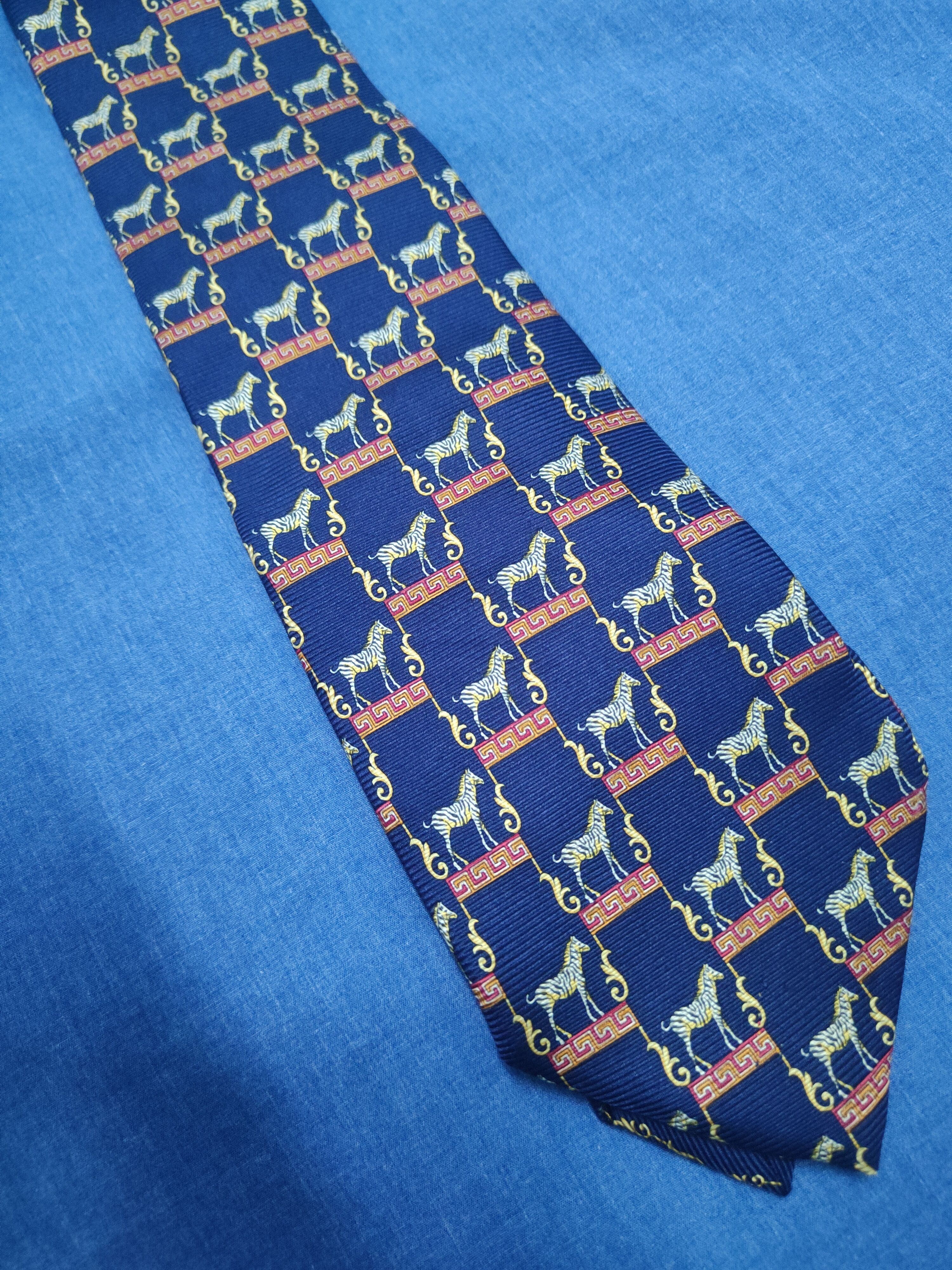 Versace × Vintage Versace silk Navy Zebra Ties #W1975 Size ONE SIZE - 6 Thumbnail