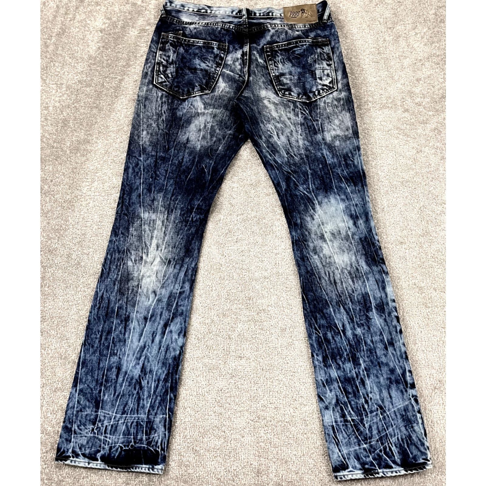 Prps PRPS Jeans Mens 32x34 Acid Blue Wash Denim Button Fly Hip Hop Streetwear E69P92P Color Blue Solid 5-Pocket Design Regular Straight Jeans Men Size US 32 / EU 48 - 2 Thumbnail