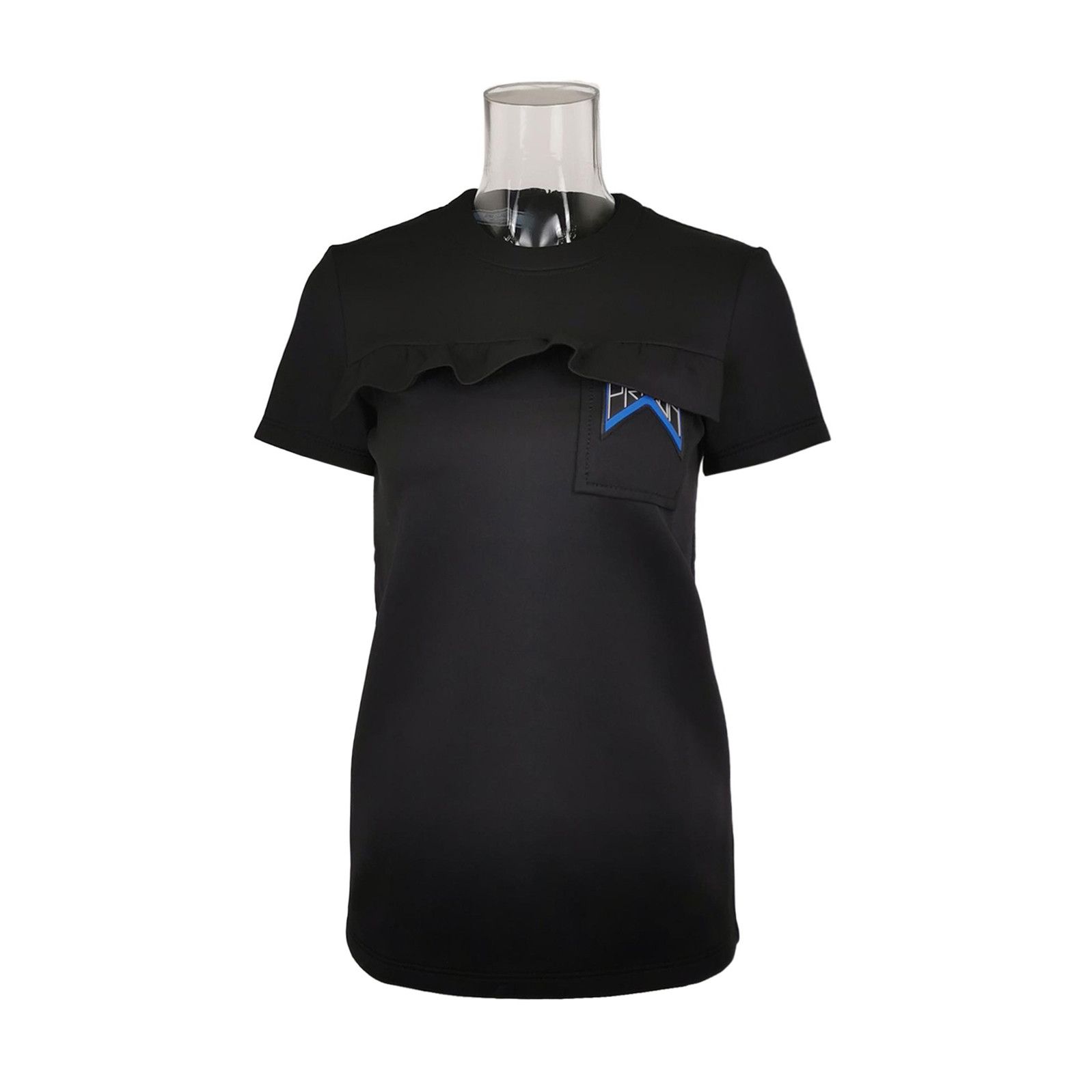 Prada Prada Black Short Sleeve Blouse with Ruffle 0089 Size S / US 4 / IT 40 - 1 Thumbnail