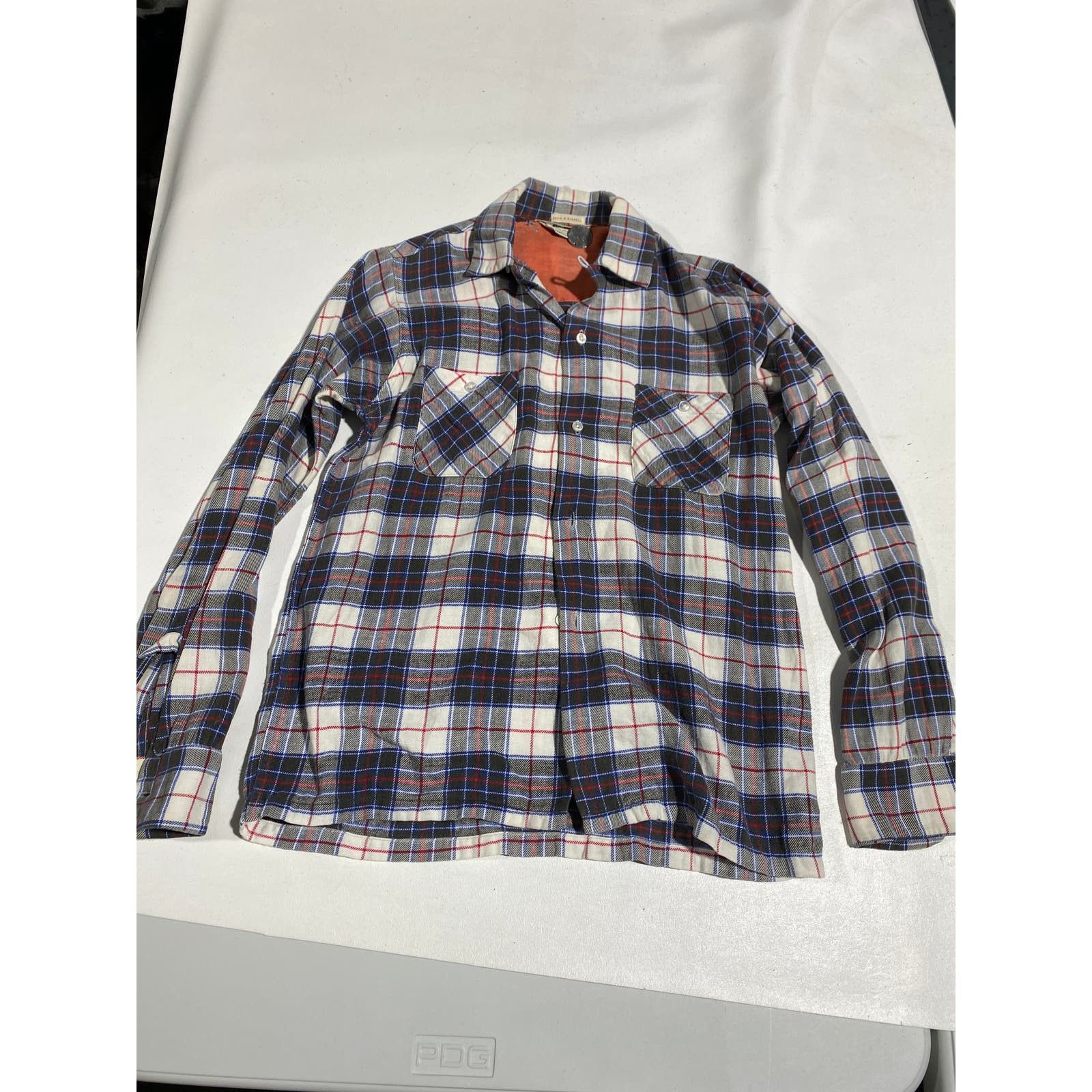 image of Unsound Rags x Vintage 50's 60's Flannel Loop Collar Shirt Sanforized Size 36 in Black, Men's