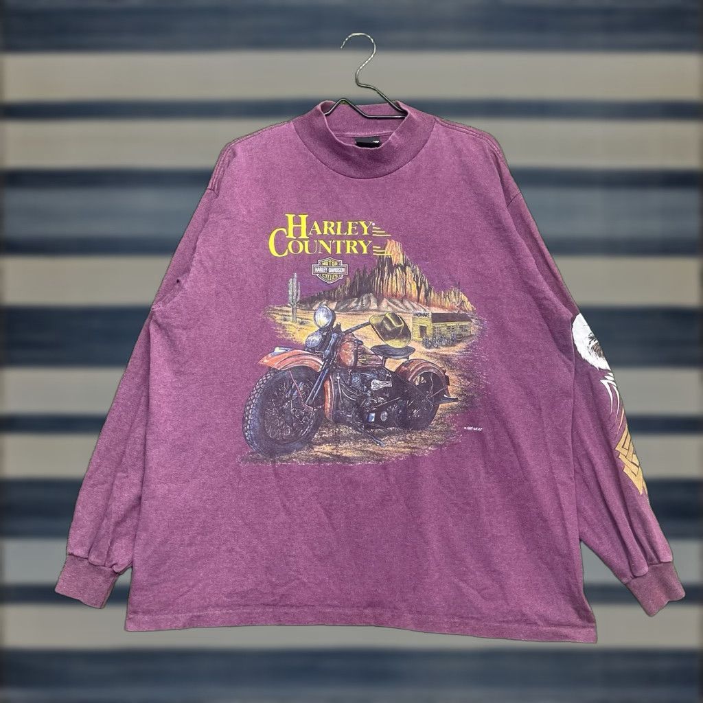 Harley Davidson VINTAGE Harley-Davidson Shirt Mens XL Long Sleeve 90s Graphic Tribal Purple Cotton Polyester Crew Neck T-Shirt Mens Size US XL / EU 56 / 4 - 1 Thumbnail