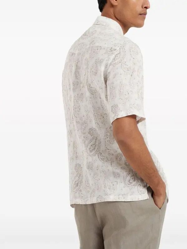 Brunello Cucinelli o1y0526 Linen Shirt in White Size US M / EU 48-50 / 2 - 3 Thumbnail
